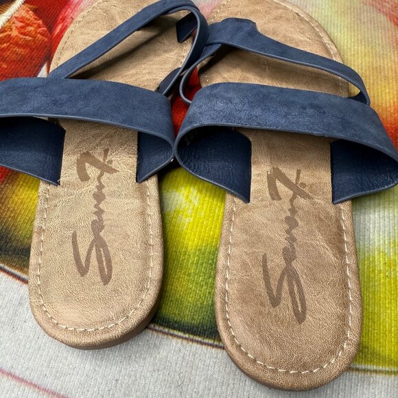 Seven7 Women’s Size 10 Blue Faux Leather Toe Ring Slip On Maldives Sandals - Picture 3 of 6